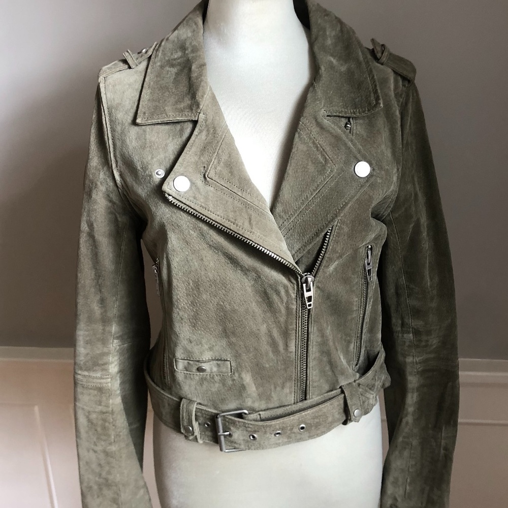 Green Suede Free People Moto Jacket